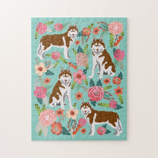 Red Husky Dog  Florals Legpuzzel (Verticaal)