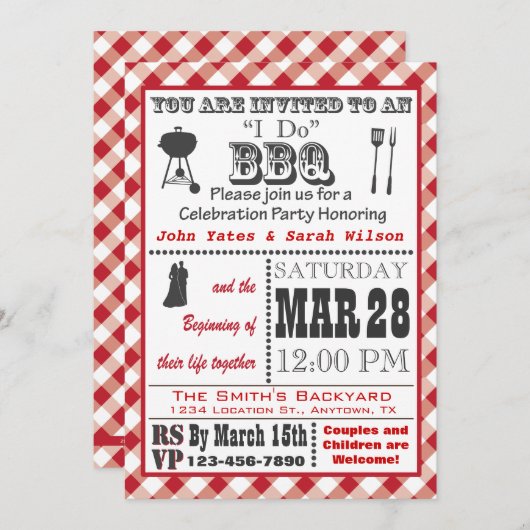 Red I Do Barbecue Invitation Kaart (Voorkant / Achterkant)