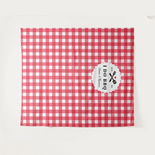 Red I Do BBQ Gingham Plaid Verlovingsfeest Wandkleed (Voorkant (horizontaal))