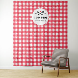 Red I Do BBQ Gingham Plaid Verlovingsfeest Wandkleed