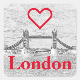 Red I LOVE LONDON Embossed Tower Bridge Vierkante Sticker