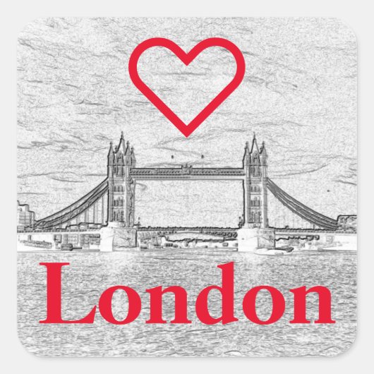 Red I LOVE LONDON Embossed Tower Bridge Vierkante Sticker (Voorkant)