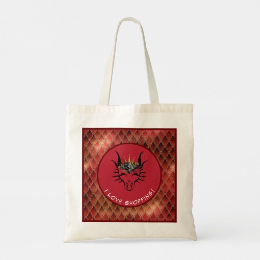 Red I Love Shopping Dragon Head & Scales Canvas ta Tote Bag (Achterkant)
