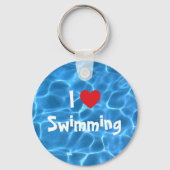 Red I Love Swimming Blue Swimming Pool Sleutelhanger (Voorkant)