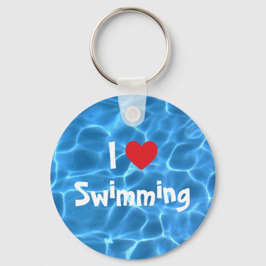 Red I Love Swimming Blue Swimming Pool Sleutelhanger (Voorkant)