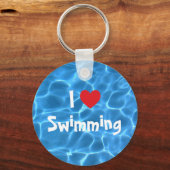 Red I Love Swimming Blue Swimming Pool Sleutelhanger (Voorkant)