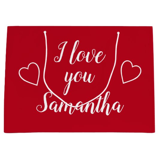 Red I Love You Persoonlijke Name Groot Cadeauzakje (Voorkant)