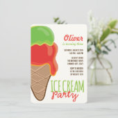 Red Ice Cream Boy Zomer Verjaardagsfeestje Uitnodi Kaart (Staand voorkant)