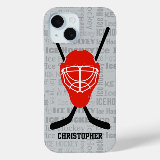 Red Ice Hockey Helmet en Sticks Typografie Case-Mate iPhone Case (Achterkant)