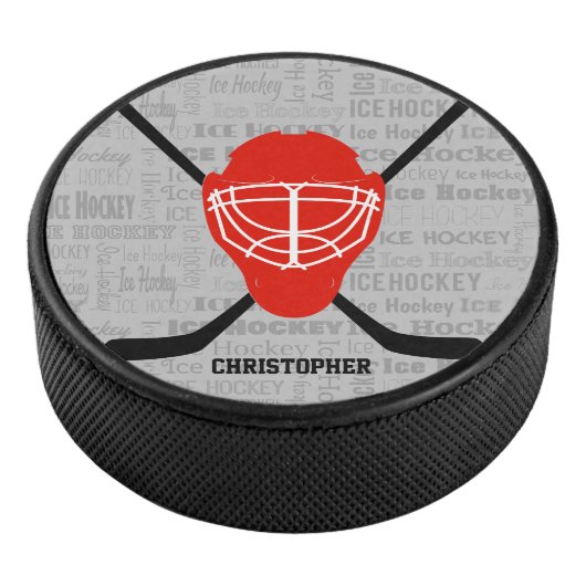 Red Ice Hockey Helmet en Sticks Typografie Hockey Puck (3/4)