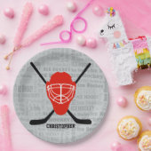 Red Ice Hockey Helmet en Sticks Typografie Papieren Bordje (Feest)