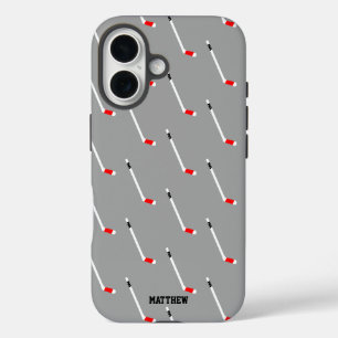 Red Ice Hockey Stick Pattern Gepersonaliseerd iPhone 16 Hoesje