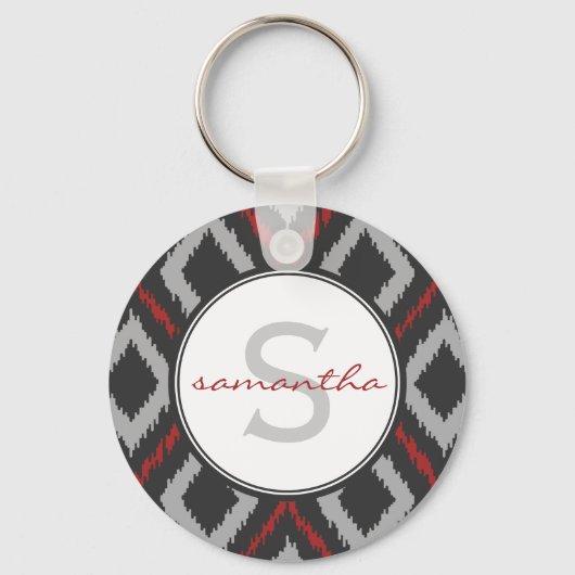 Red Ikat Monogram Sleutelhanger (Voorkant)