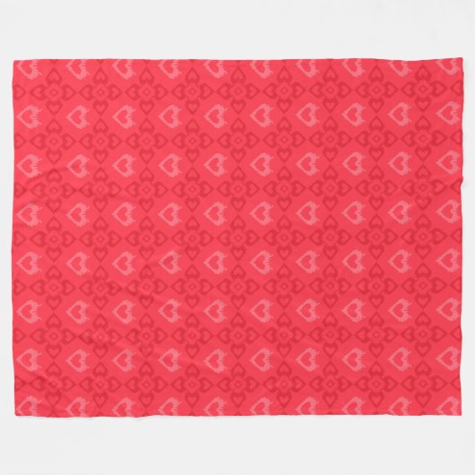 Red Ikat Style Heart Pattern Fleece Deken (Voorkant (Horizontaal))