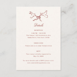 Red Illustrated Birds Whimsical Wedding Details Informatiekaartje