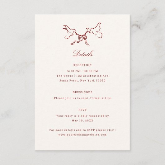 Red Illustrated Birds Whimsical Wedding Details Informatiekaartje (Voorkant)