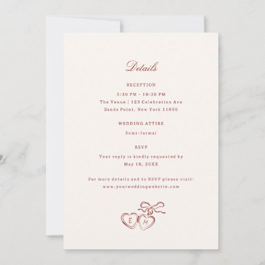 Red Illustrated Swans Whimsical All in One Wedding Kaart (Achterkant)