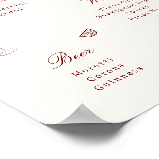 Red Illustrated Whimsical Wedding Bar Menu Poster (Hoek)