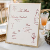 Red Illustrated Whimsical Wedding Bar Menu Poster
