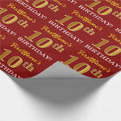 Red, Imitation Gold Kijk "10th BIRTHDAY" Cadeaupapier (Hoek)