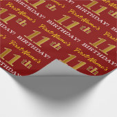 Red, Imitation Gold Kijk "11e BIRTHDAY" Cadeaupapier (Hoek)