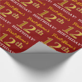 Red, Imitation Gold Kijk "12th BIRTHDAY" Cadeaupapier (Hoek)