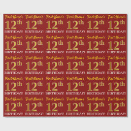 Red, Imitation Gold Kijk "12th BIRTHDAY" Cadeaupapier