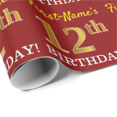 Red, Imitation Gold Kijk "12th BIRTHDAY" Cadeaupapier (Rol Hoek)