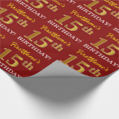 Red, Imitation Gold Kijk "15th BIRTHDAY" Cadeaupapier (Hoek)