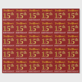 Red, Imitation Gold Kijk "15th BIRTHDAY" Cadeaupapier