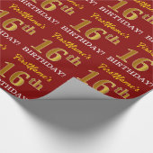 Red, Imitation Gold Kijk "16e BIRTHDAY" Cadeaupapier (Hoek)