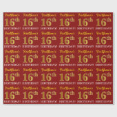 Red, Imitation Gold Kijk "16e BIRTHDAY" Cadeaupapier (Vlak)