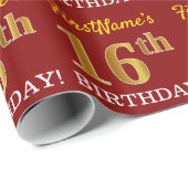 Red, Imitation Gold Kijk "16e BIRTHDAY" Cadeaupapier (Rol Hoek)