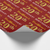 Red, Imitation Gold Kijk "20th BIRTHDAY" Cadeaupapier (Hoek)