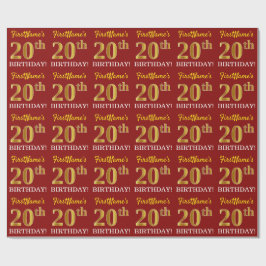 Red, Imitation Gold Kijk "20th BIRTHDAY" Cadeaupapier