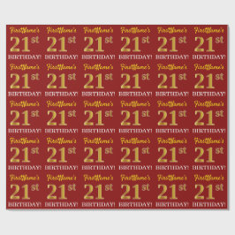 Red, Imitation Gold Kijk "21st BIRTHDAY" Cadeaupapier