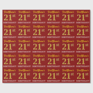 Red, Imitation Gold Kijk "21st BIRTHDAY" Cadeaupapier