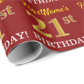 Red, Imitation Gold Kijk "21st BIRTHDAY" Cadeaupapier (Rol Hoek)