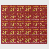 Red, Imitation Gold Kijk "24th BIRTHDAY" Cadeaupapier (Vlak)