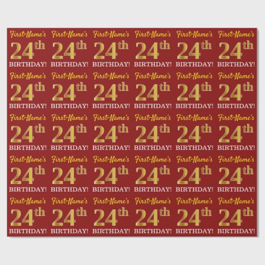 Red, Imitation Gold Kijk "24th BIRTHDAY" Cadeaupapier (Vlak)