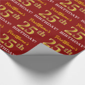 Red, Imitation Gold Kijk "25th BIRTHDAY" Cadeaupapier (Hoek)