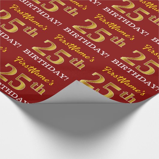 Red, Imitation Gold Kijk "25th BIRTHDAY" Cadeaupapier (Hoek)
