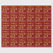 Red, Imitation Gold Kijk "25th BIRTHDAY" Cadeaupapier (Vlak)