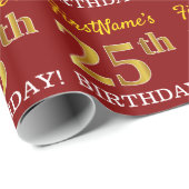 Red, Imitation Gold Kijk "25th BIRTHDAY" Cadeaupapier (Rol Hoek)