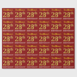 Red, Imitation Gold Kijk "28th BIRTHDAY" Cadeaupapier