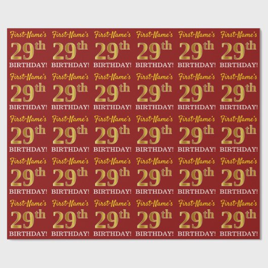 Red, Imitation Gold Kijk "29th BIRTHDAY" Cadeaupapier (Vlak)