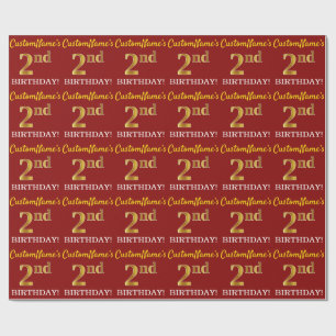 Red, Imitation Gold Kijk "2e BIRTHDAY" Cadeaupapier