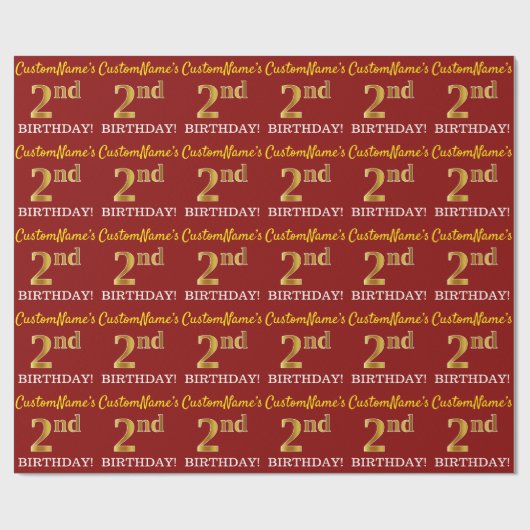 Red, Imitation Gold Kijk "2e BIRTHDAY" Cadeaupapier (Vlak)