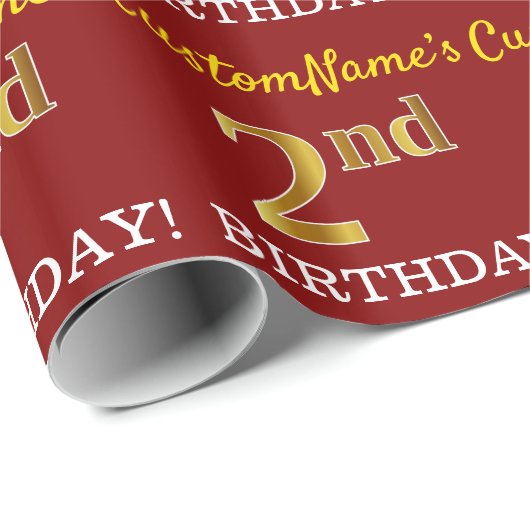 Red, Imitation Gold Kijk "2e BIRTHDAY" Cadeaupapier (Rol Hoek)