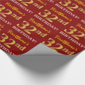 Red, Imitation Gold Kijk "32e BIRTHDAY" Cadeaupapier (Hoek)